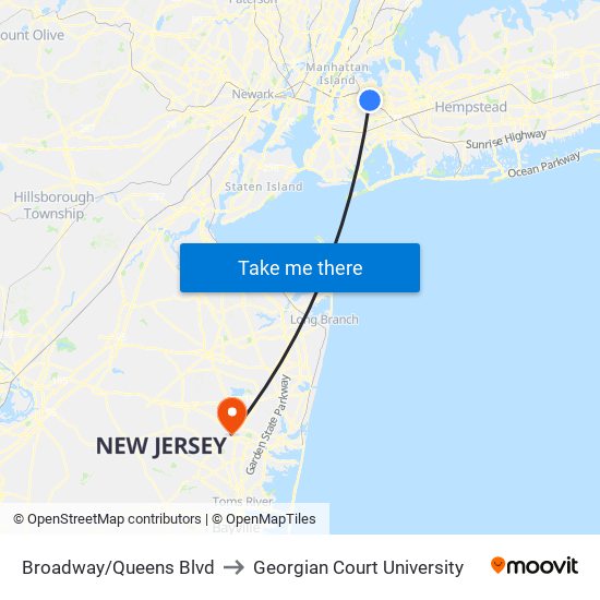 Broadway/Queens Blvd to Georgian Court University map