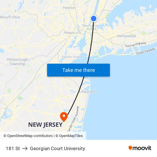 181 St to Georgian Court University map