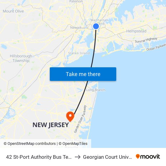 42 St-Port Authority Bus Terminal to Georgian Court University map