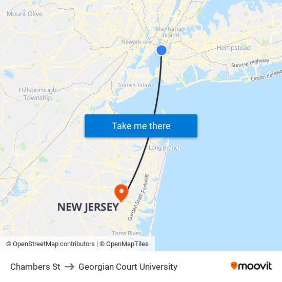 Chambers St to Georgian Court University map