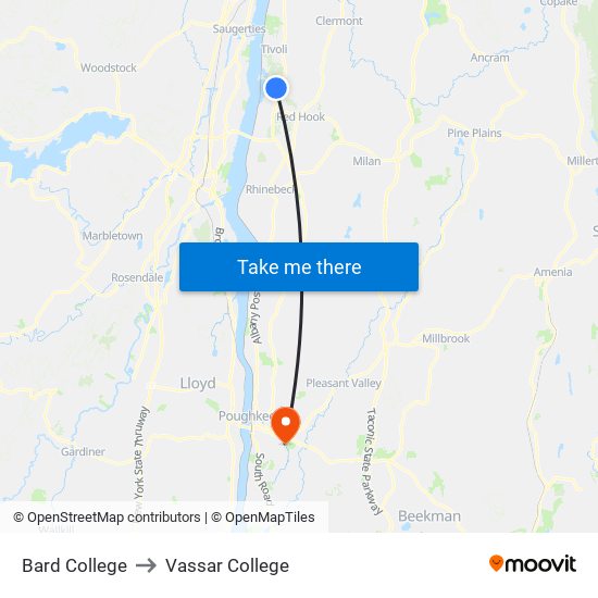 Bard College to Vassar College map