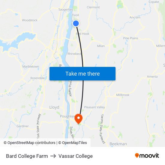 Bard College Farm to Vassar College map