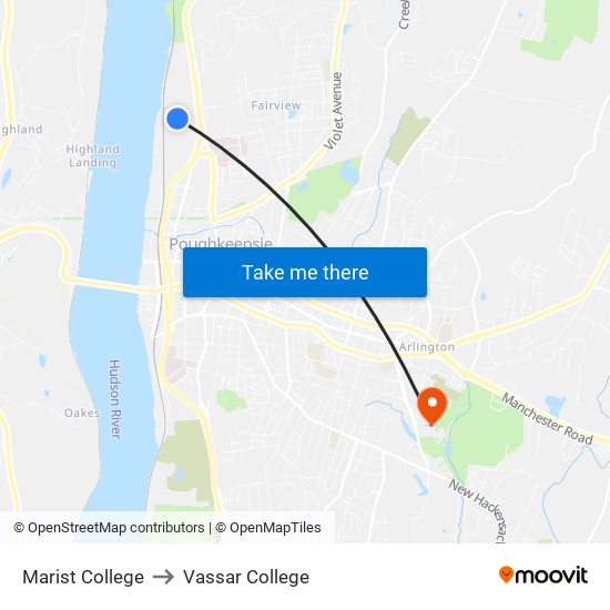 Marist College to Vassar College map