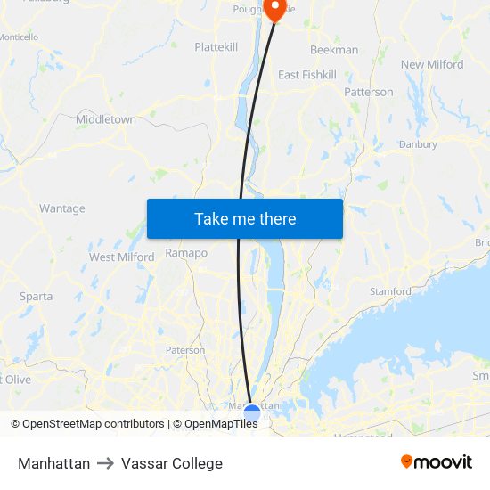 Manhattan to Vassar College map