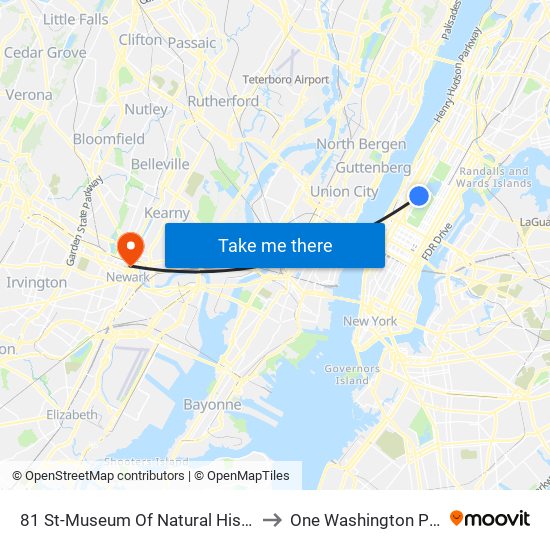81 St-Museum Of Natural History to One Washington Park map