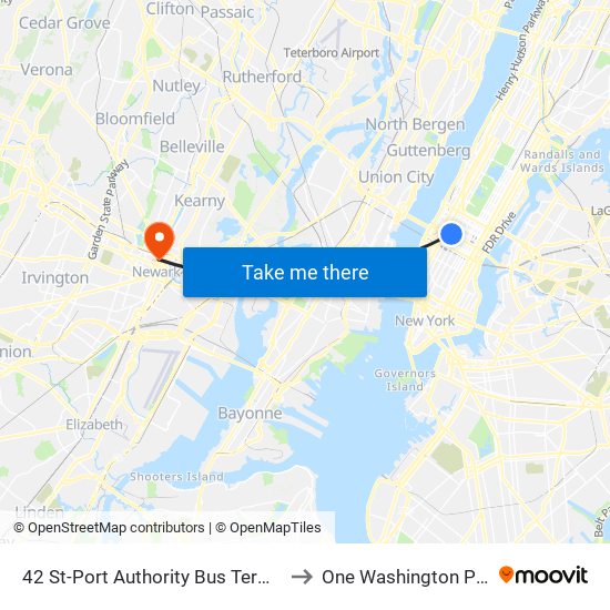 42 St-Port Authority Bus Terminal to One Washington Park map