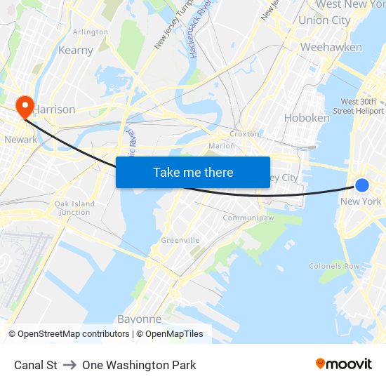 Canal St to One Washington Park map