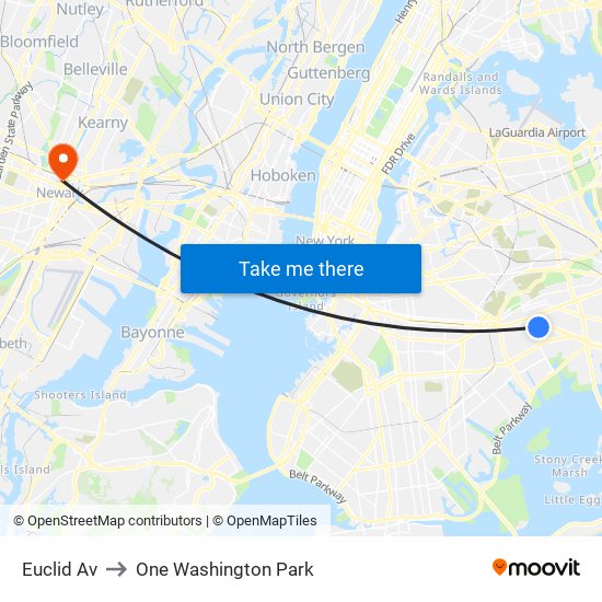 Euclid Av to One Washington Park map