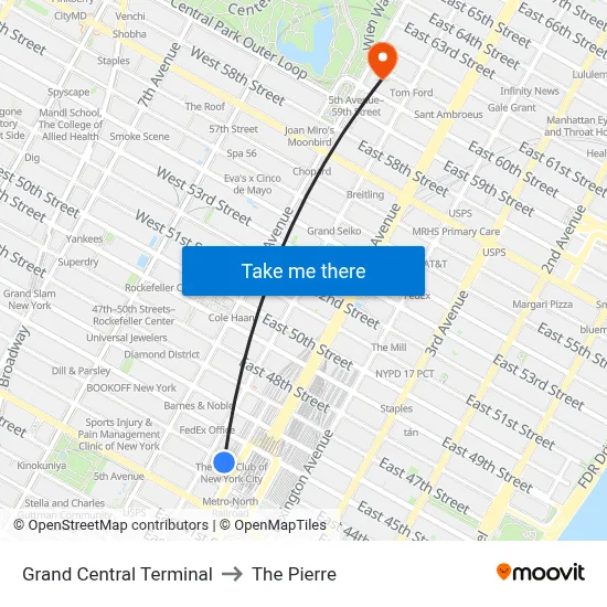 Grand Central Terminal to The Pierre map