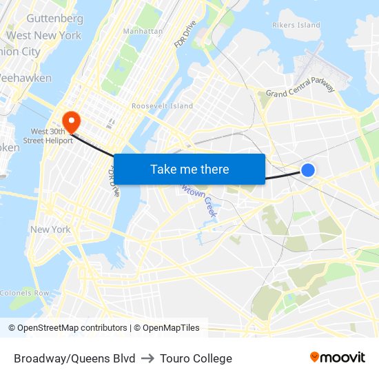 Broadway/Queens Blvd to Touro College map