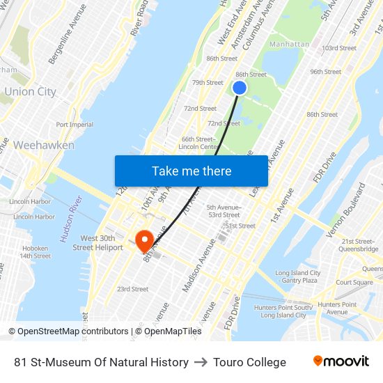 81 St-Museum Of Natural History to Touro College map
