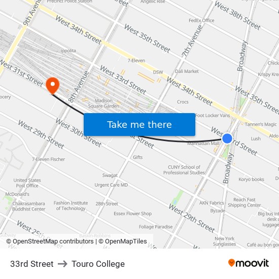 33rd Street to Touro College map