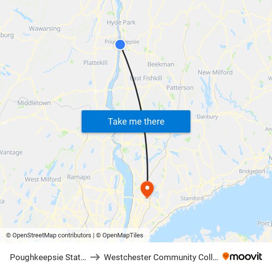 Poughkeepsie Station to Westchester Community College map