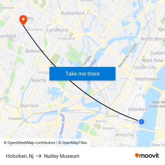Hoboken, Nj to Nutley Museum map