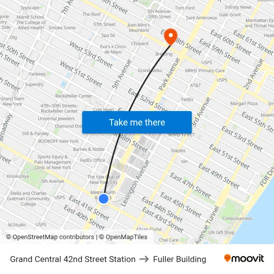 Grand Central 42nd Street Station to Fuller Building map