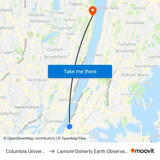 Columbia University to Lamont-Doherty Earth Observatory map