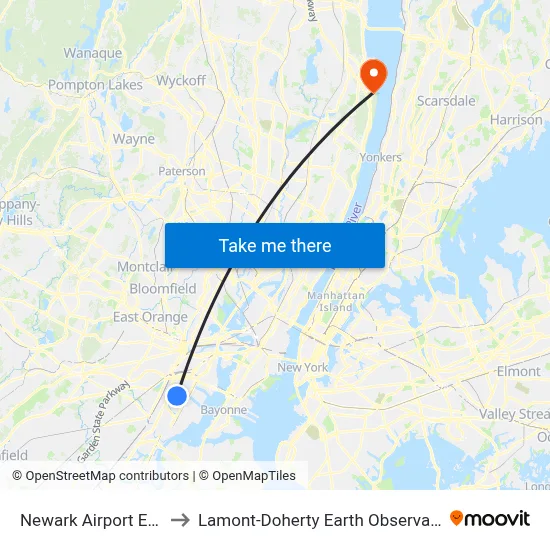 Newark Airport EWR to Lamont-Doherty Earth Observatory map