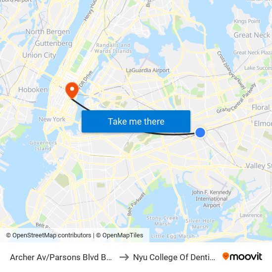 Archer Av/Parsons Blvd Bay D to Nyu College Of Dentistry map