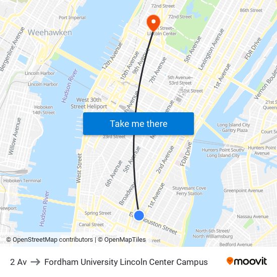 2 Av to Fordham University Lincoln Center Campus map