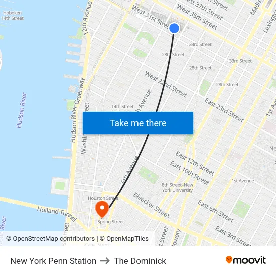 New York Penn Station to The Dominick map