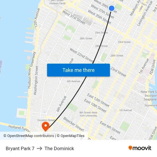 Bryant Park 7 to The Dominick map