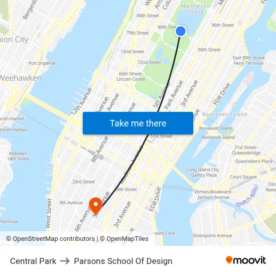 Central Park to Parsons School Of Design map