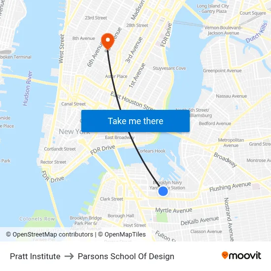 Pratt Institute, 63 Flushing Ave to Parsons School Of Design map