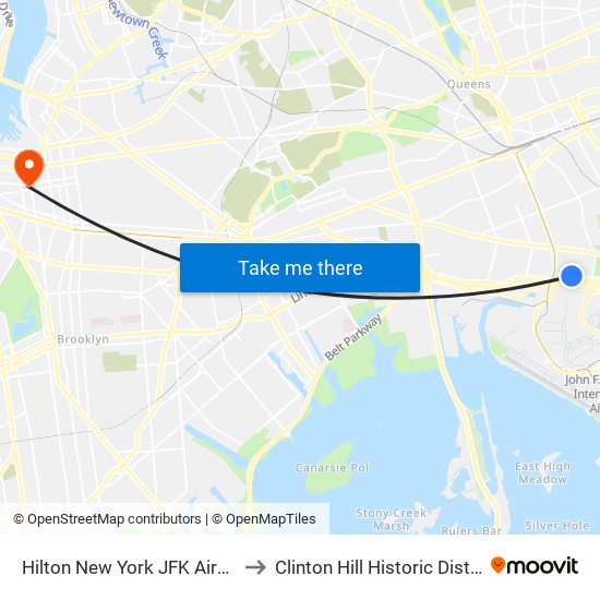 Hilton New York JFK Airport to Clinton Hill Historic District map