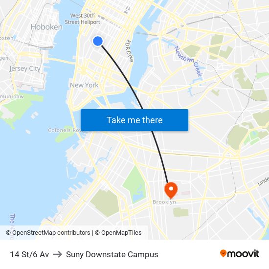 14 St/6 Av to Suny Downstate Campus map