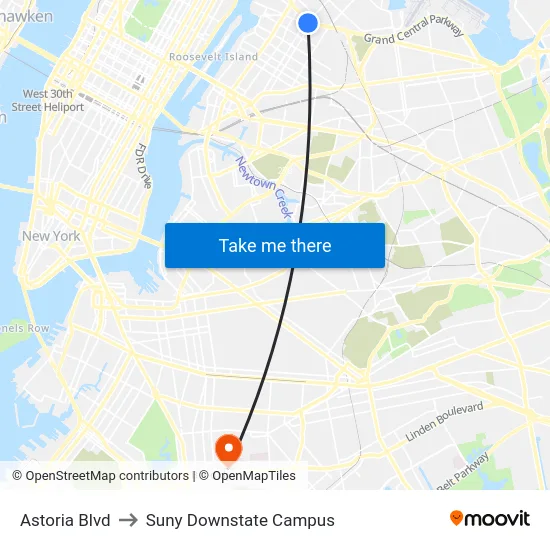 Astoria Blvd to Suny Downstate Campus map