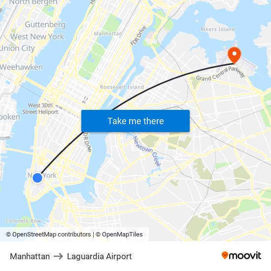 Manhattan to Laguardia Airport map