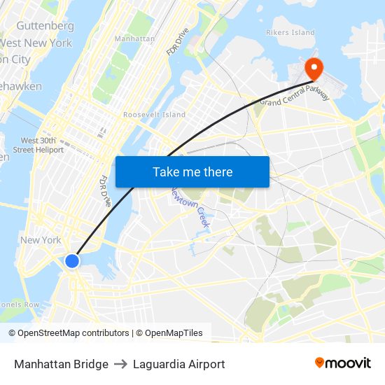 Manhattan Bridge to Laguardia Airport map