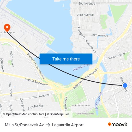 Main St/Roosevelt Av to Laguardia Airport map