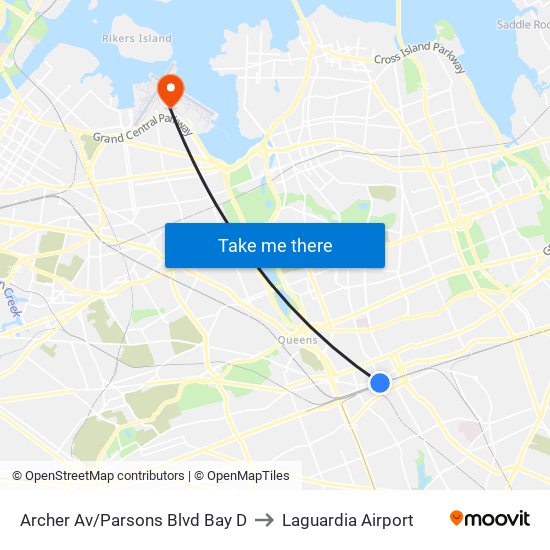 Archer Av/Parsons Blvd Bay D to Laguardia Airport map
