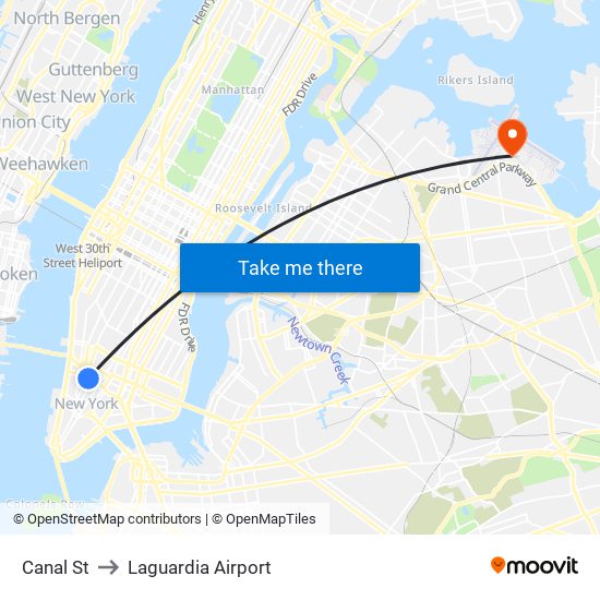 Canal St to Laguardia Airport map