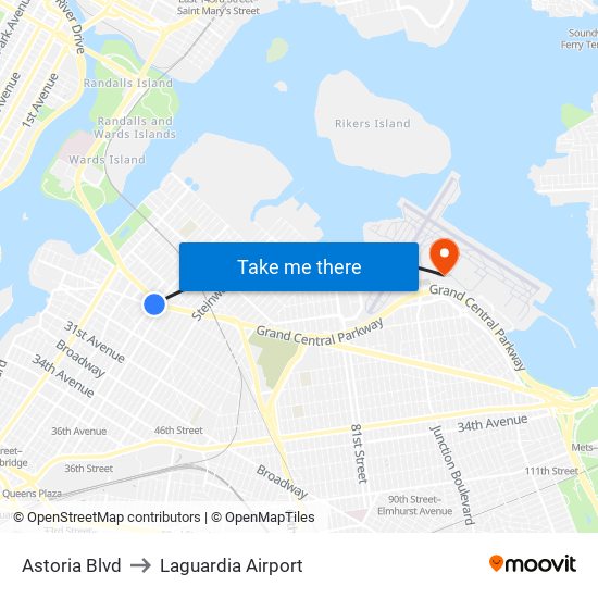 Astoria Blvd to Laguardia Airport map