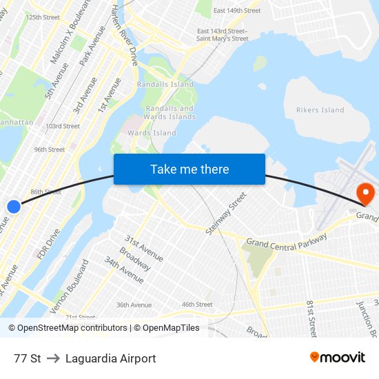 77 St to Laguardia Airport map