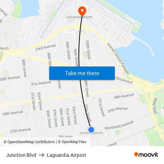 Junction Blvd to Laguardia Airport map