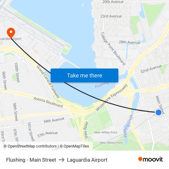 Flushing - Main Street to Laguardia Airport map