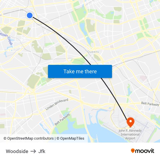 Woodside to Jfk map