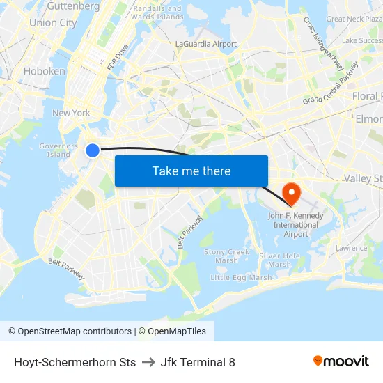 Hoyt-Schermerhorn Sts to Jfk Terminal 8 map