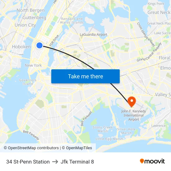 34 St-Penn Station to Jfk Terminal 8 map
