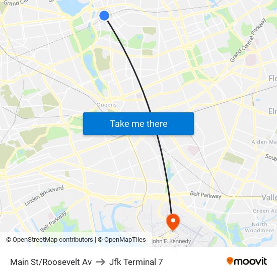 Main St/Roosevelt Av to Jfk Terminal 7 map