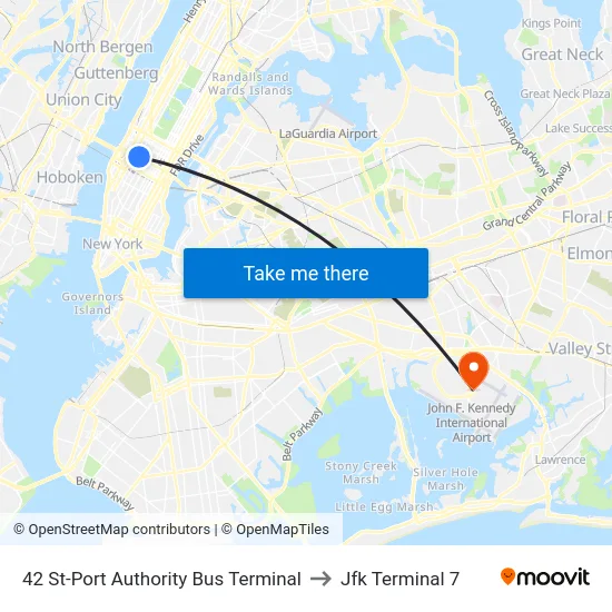 42 St-Port Authority Bus Terminal to Jfk Terminal 7 map