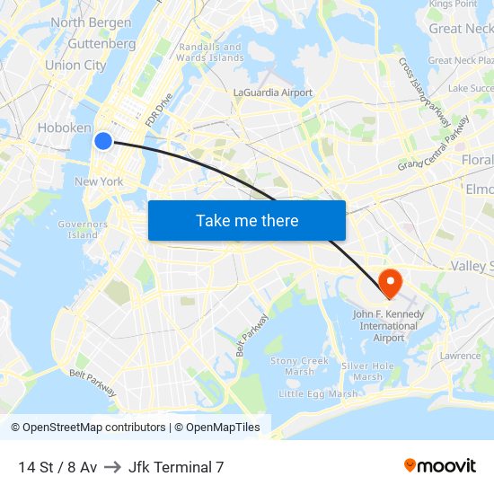 14 St / 8 Av to Jfk Terminal 7 map