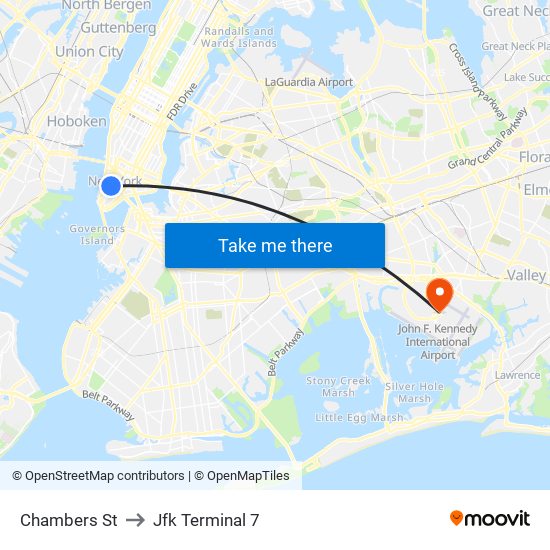 Chambers St to Jfk Terminal 7 map