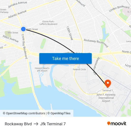 Rockaway Blvd to Jfk Terminal 7 map