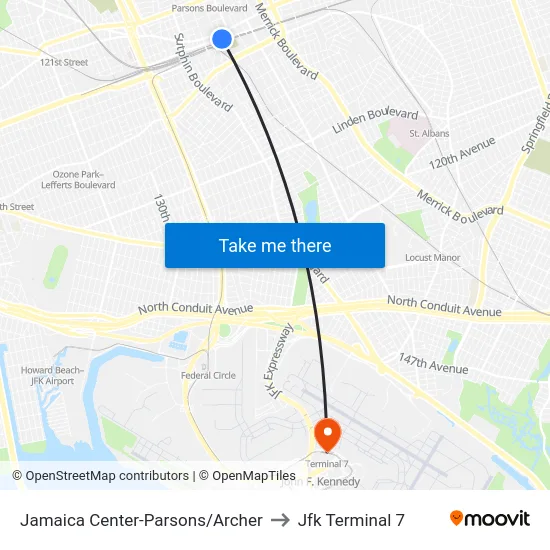Jamaica Center-Parsons/Archer to Jfk Terminal 7 map