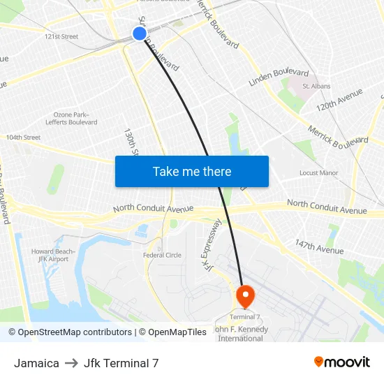Jamaica to Jfk Terminal 7 map