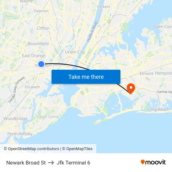 Newark Broad St to Jfk Terminal 6 map
